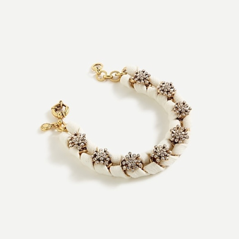 NWT J. Crew White Gold Pave Diamond Star Flower Wrapped Chain Bracelet